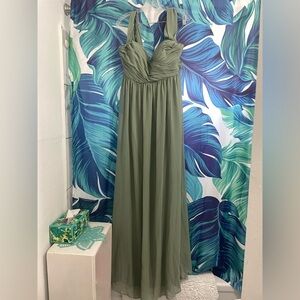 Mori Lee Olive Green Ruched Empire Waist Maxi Dress